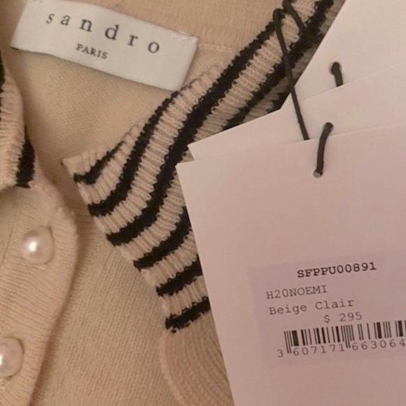 New SANDRO Pearl Button Wool Sweater With Fancy Collar - Picture 6 of 9